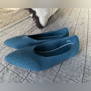 Frank Mully Womens Pointed Toe Flats Knit teal Dress Shoes 7.5